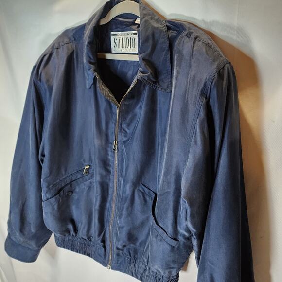 80s Members Only Silk Zip Retro Bomber Jacket Shoulder Pads - Picture 2 of 14